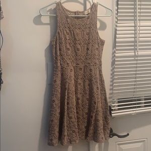 Taupe lace dress.